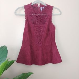 Burgundy Suede Sleeveless Top Size XS